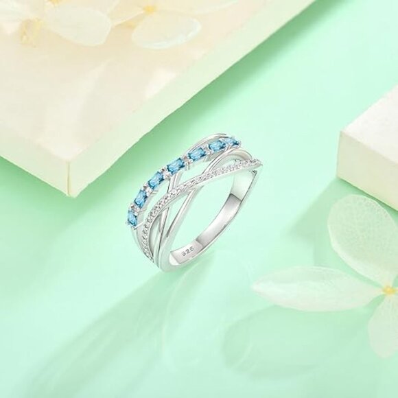 Twisted Knot Ring Infinity Crisscross Statement Rings - Aquamarine - Picture 3 of 5